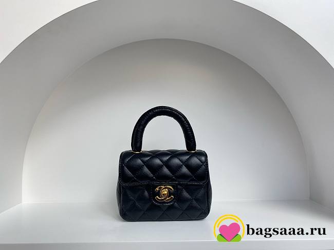 	 Bagsaaa Chanel Top Handle Soft Leather Black Mini size - 18cm - 1