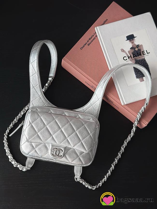 	 Bagsaaa Chanel Backpack In Silver Leather - 19x20x5.5cm - 1