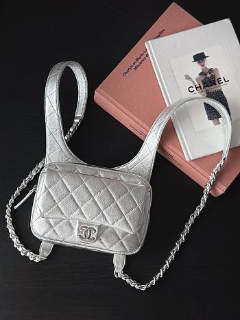	 Bagsaaa Chanel Backpack In Silver Leather - 19x20x5.5cm