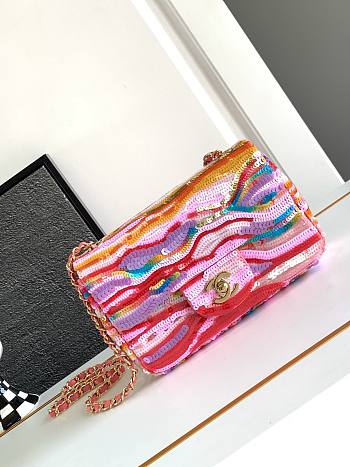 Bagsaaa Chanel Mini Flap Bag Embroidered Satin, Sequins & Gold-Tone Metal Yellow, Purple & Pink