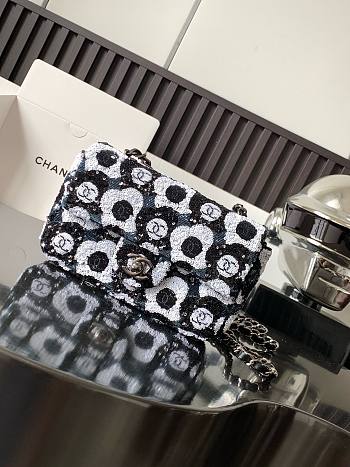 Bagsaaa Chanel Mini Flap Bag Sequins & Ruthenium-Finish Metal Black, White & Blue
