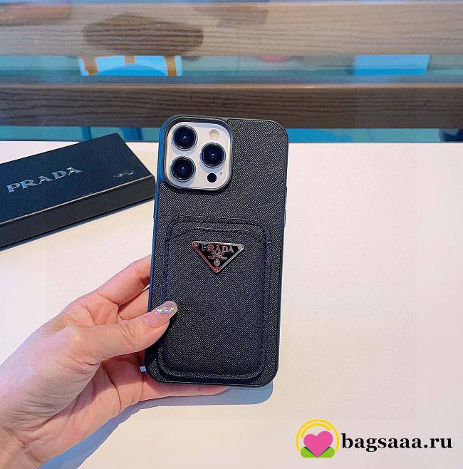 Bagsaaa Prada Saffiano Black Leather Phone Case - 1