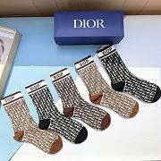 Bagsaaa dior Oblique Jacquard Brown and Black Socks Set  - 5