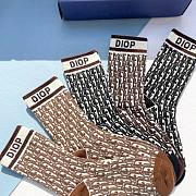 Bagsaaa dior Oblique Jacquard Brown and Black Socks Set  - 2