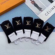 Bagsaaa Louis Vuitton Gold LV Logo Black Socks Set - 6