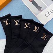 Bagsaaa Louis Vuitton Gold LV Logo Black Socks Set - 4