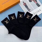 Bagsaaa Louis Vuitton Gold LV Logo Black Socks Set - 5