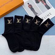 Bagsaaa Louis Vuitton Gold LV Logo Black Socks Set - 3
