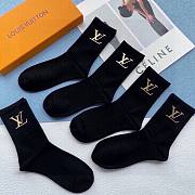 Bagsaaa Louis Vuitton Gold LV Logo Black Socks Set - 2