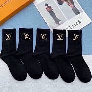 Bagsaaa Louis Vuitton Gold LV Logo Black Socks Set - 1