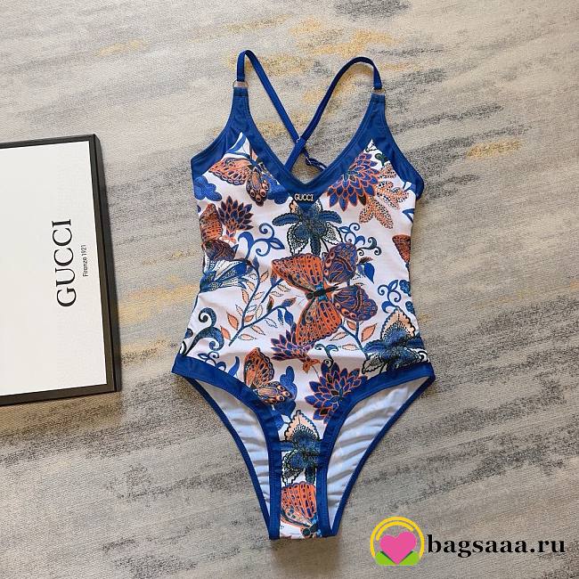 	 Bagsaaa Gucci Blue Flower One Piece Swimwear - 1