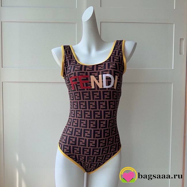 Bagsaaa Fendi FF Printed Brown and Yellow Swimwear - 1