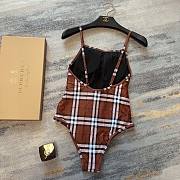 Bagsaaa Burberry Checked Pattern Brown One Piece Swimwear - 3