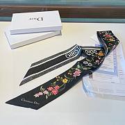 Bagsaaa Dior D-Floral Mitzah Scarf  Black Multicolor Silk Twilly - 6 x 105 cm - 5