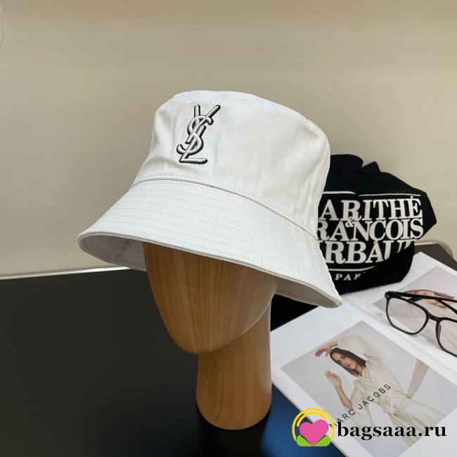 	 Bagsaaa YSL White Front Logo Bucket Hat - 1