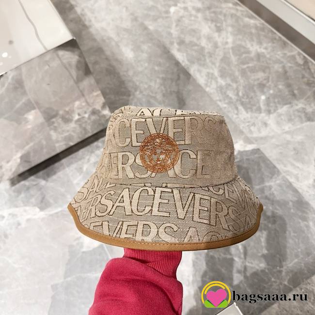 Bagsaaa Versace Allover Front Logo Brown cotton bucket hat - 1