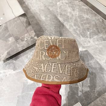 Bagsaaa Versace Allover Front Logo Brown cotton bucket hat