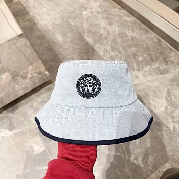 Bagsaaa Versace Allover Front Logo Blue cotton bucket hat