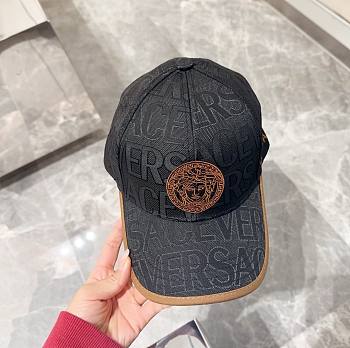 Bagsaaa Versace Allover Front Logo Black cotton cap