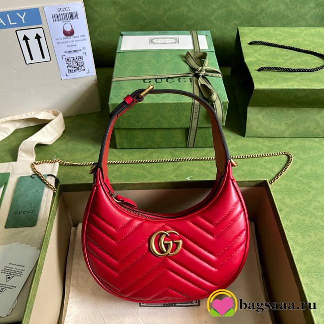 Bagsaaa Gucci Marmont Half Moon Red Bag - 21.5x11x5cm - 1