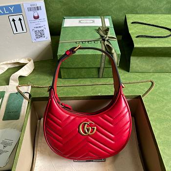 Bagsaaa Gucci Marmont Half Moon Red Bag - 21.5x11x5cm