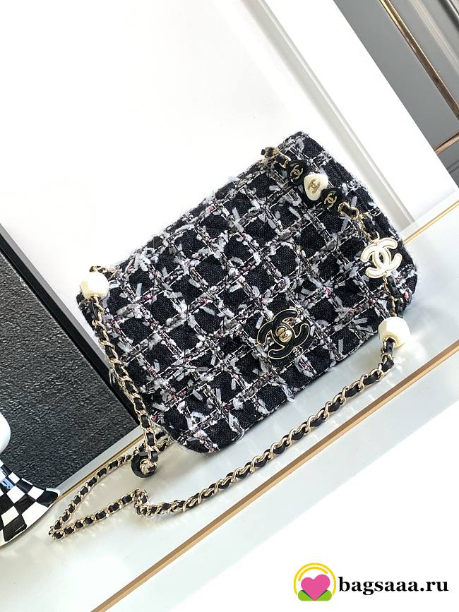 Bagsaaa Chanel 23K Crossbody & Shoulder Tweed Black Bag - 19cm - 1