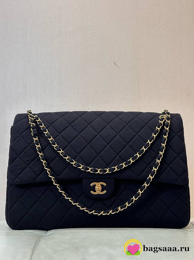 Bagsaaa Chanel Jersey Quilted XL Jumbo Flap Black - 1