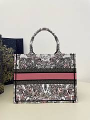 Bagsaaa Dior Lady Medium Book Tote White and Pastel Pink Butterfly Around The World Embroidery - 36x18x28cm - 3