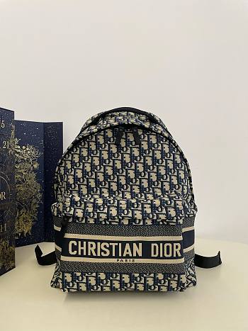 Bagsaaa Dior Oblique Canvas Blue Backpack - 35x41x15cm