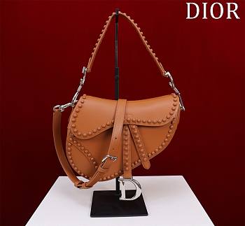 	 Bagsaaa Dior Saddle Studded In Brown - 25.5x20x6.5cm
