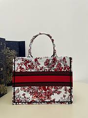 Bagsaaa Dior Lady Medium Book Tote Red Butterfly Around The World Embroidery - 36x18x28cm - 3