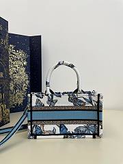 Bagsaaa Dior Mini Book Tote With Strap White and Blue Toile De Jouy Mexico Embroidery - 21.5x13x7.5cm - 4