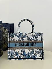 	 Bagsaaa Dior Medium Book Tote White and Blue Toile De Jouy Mexico Embroidery - 36x18x28cm - 1
