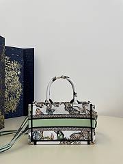 	 Bagsaaa Dior Mini Book Tote With Strap White and Green Toile De Jouy Mexico Embroidery - 21.5x13x7.5cm - 6
