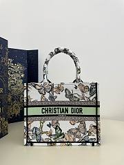 	 Bagsaaa Dior Small Book Tote White and Green Toile De Jouy Mexico Embroidery - 26x8x22cm - 1