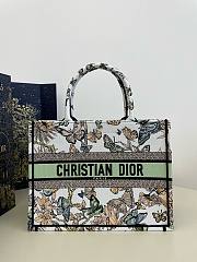 	 Bagsaaa Dior Medium Book Tote White and Green Toile De Jouy Mexico Embroidery - 36x18x28cm - 1