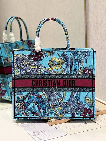 Bagsaaa Dior Large Book Tote Celestial Blue Multicolor Toile de Jouy Voyage Embroidery