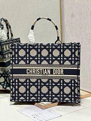 Bagsaaa Dior Large Book Tote Blue Macrocannage Embroidery   - 1