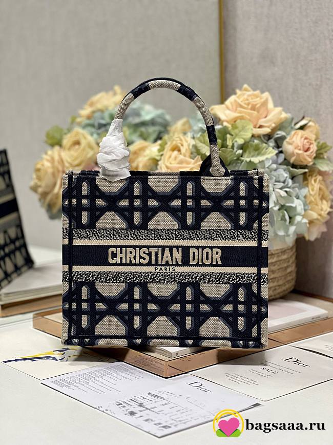 Bagsaaa Dior Small Book Tote Blue Macrocannage Embroidery  - 1