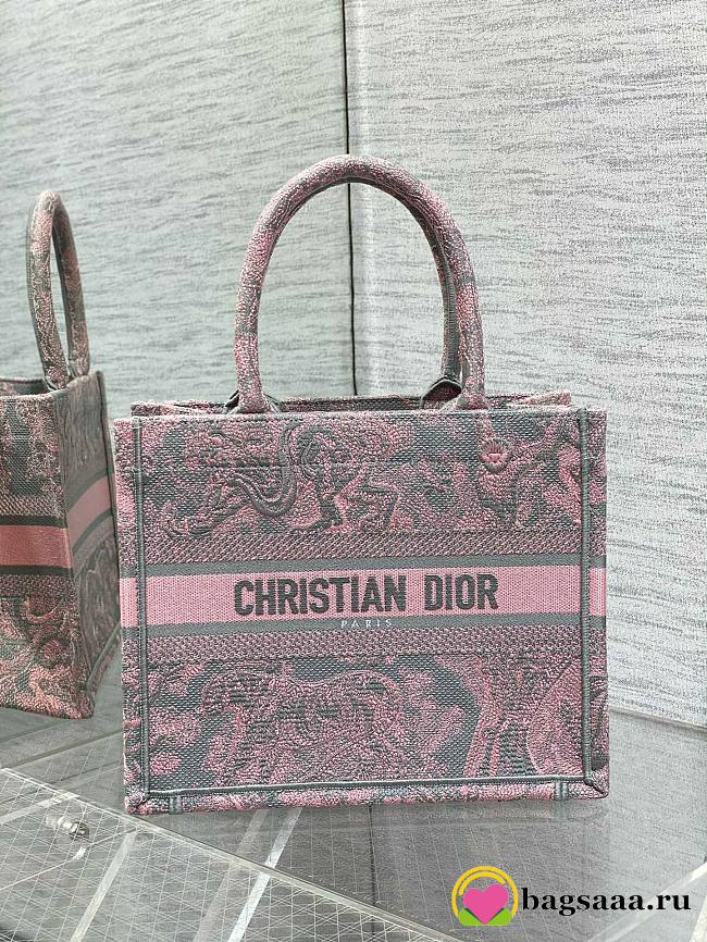 Bagsaaa Dior Small Book Tote Ecru and Pink Toile de Jouy Embroidery - 26x22x8cm - 1