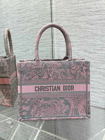 Bagsaaa Dior Small Book Tote Ecru and Pink Toile de Jouy Embroidery - 26x22x8cm