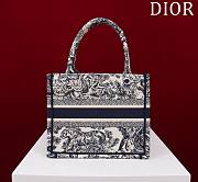 	 Bagsaaa Dior Small Book Tote Ecru and Navy Blue Toile de Jouy Embroidery - 26x22x8cm - 2