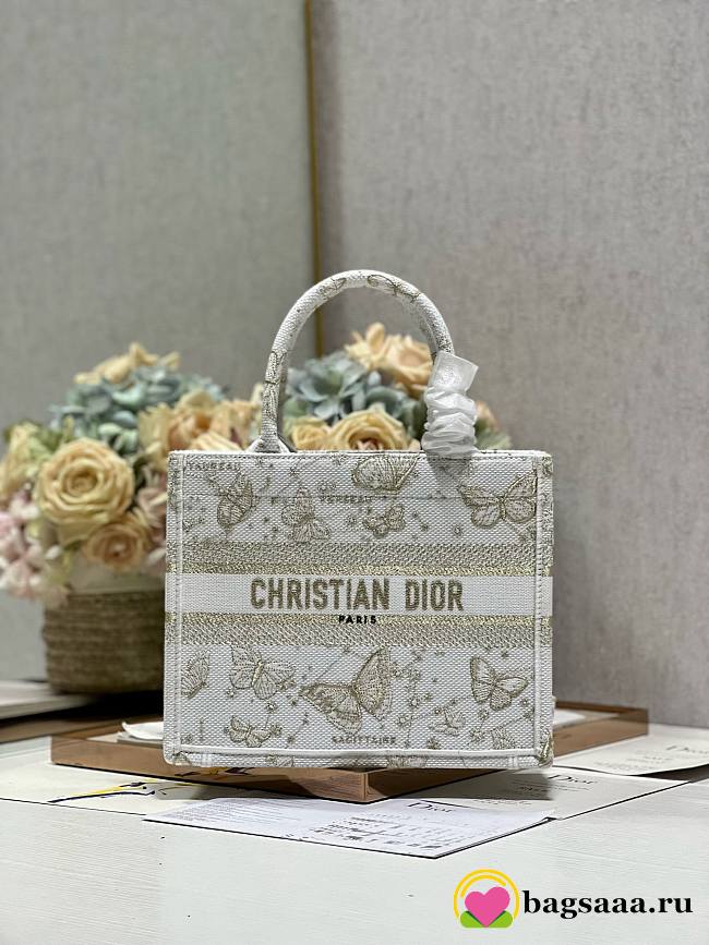 Bagsaaa Dior Book Tote Small White and Gold-tone Gradient Butterflies - 1