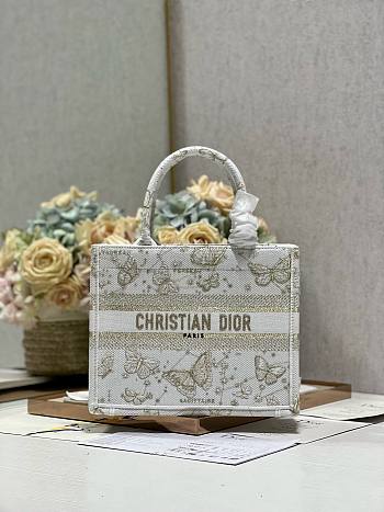 Bagsaaa Dior Book Tote Small White and Gold-tone Gradient Butterflies