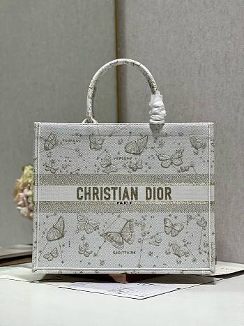 Bagsaaa Dior Book Tote Large White and Gold-tone Gradient Butterflies