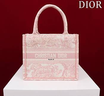 Bagsaaa Dior Small Book Tote Ecru and Light Pink Toile de Jouy Embroidery - 26x22x8cm