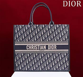	 Bagsaaa Dior Large Dior Book Tote Blue Dior Oblique Embroidery and Calfskin