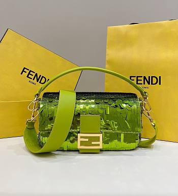 Bagsaaa Fendi Baguette Acid green sequin and leather bag - 27x15x6cm