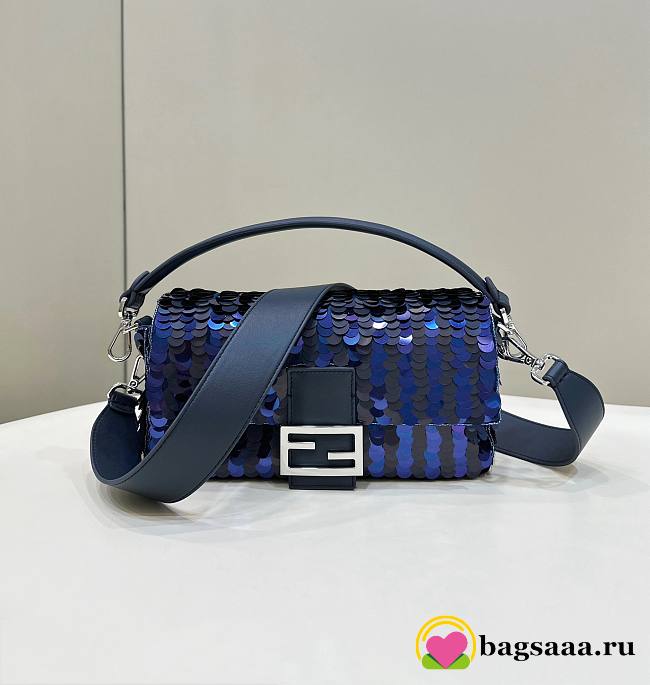 Bagsaaa Fendi Baguette Dark and mid blue sequin bag - 27x15x6cm - 1