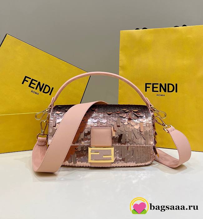 Bagsaaa Fendi Baguette Pink sequin and leather bag - 27x15x6cm - 1